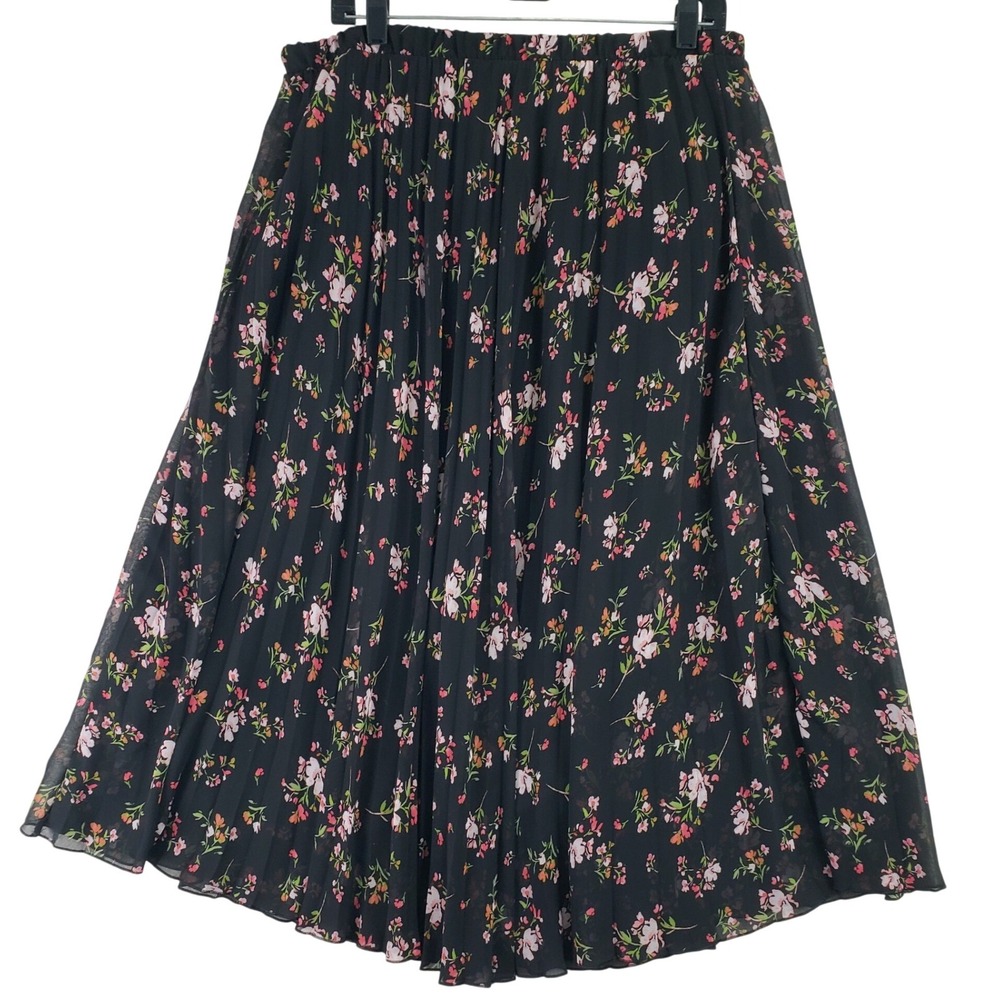Vince Camuto Floral Cottagecore Pleated Midi Skirt Womens XL Black Boho - Picture 5 of 8